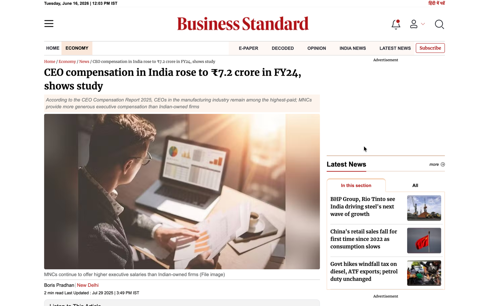 CEO CFO compensation salary trends India